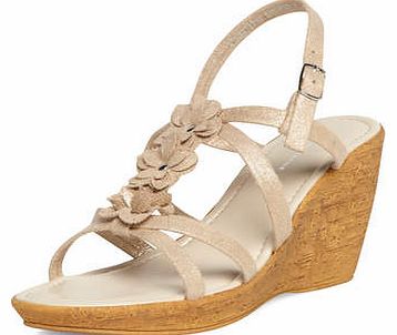 Womens Gold cork flower wedges- Gold DP22211242