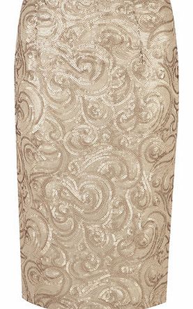 Dorothy Perkins Womens Gold Sequin Swirl Pencil Skirt- Gold