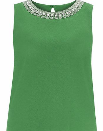 Dorothy Perkins Womens Green Crepe Trim Shell Top- Green