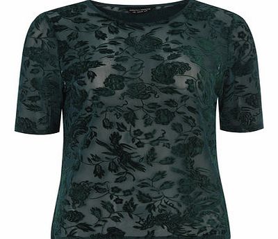 Womens Green Flocked Mesh Tee- Dark Green