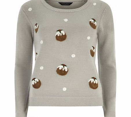 Dorothy Perkins Womens Grey Christmas Pudding Jumper- Multi