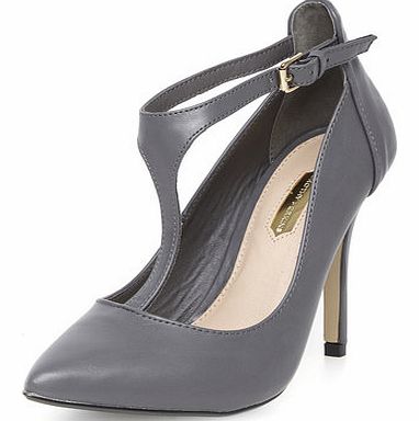 Womens Grey high T-bar detail court- Grey