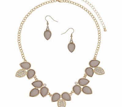 Womens Grey Leaf And Rhinestone Set- Grey.