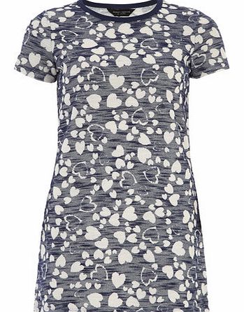 Dorothy Perkins Womens Heart Print Textured Tunic- Blue DP56381623