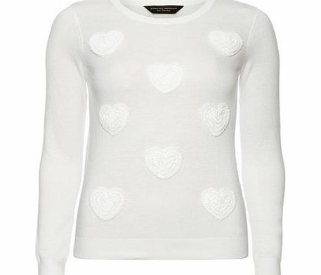 Dorothy Perkins Womens Ivory Heart Applique Jumper- White