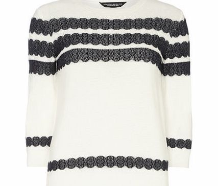 Womens Ivory Jacquard Lace Jumper- White