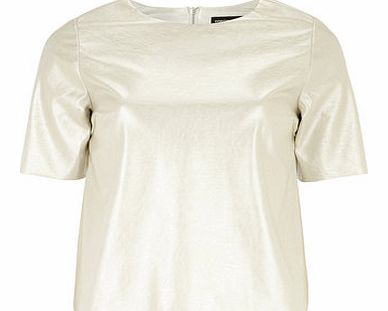 Dorothy Perkins Womens Ivory Leather Look Boxy Short Sleeve Tee-