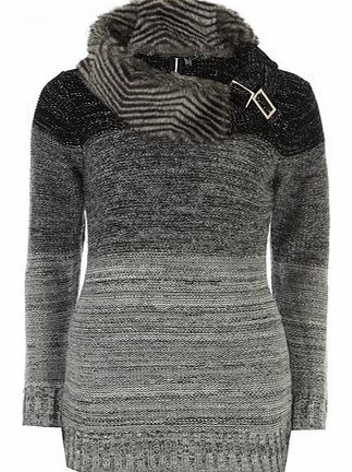 Womens Izabel London Multi Grey Faux Fur Neck