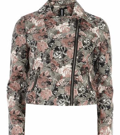 Womens Izabel London Pink Floral Biker Jacket-