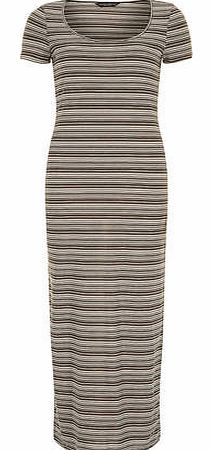 Womens Khaki stripe tshirt maxi dress- Khaki