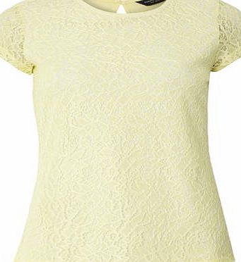 Dorothy Perkins Womens Lemon Lace Front Tee- Lemon DP56408641