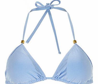 Womens Light Blue Triangle Bikini Top- Blue