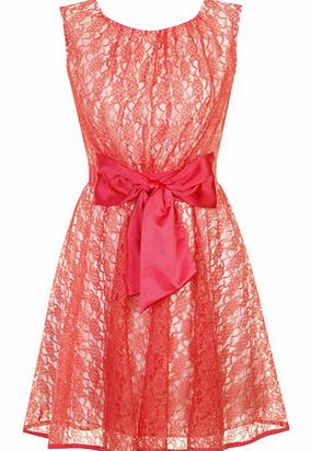 Womens Little Mistress Coral Cream Lace Dress-