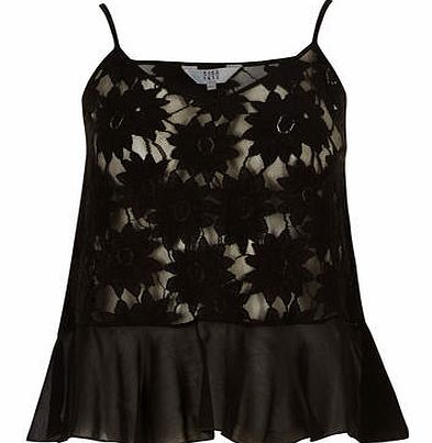 Womens Lola Skye Black Peplum Lace Cami- Black