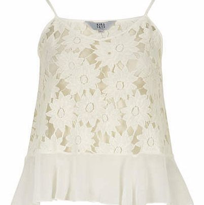 Womens Lola Skye Ivory Peplum Hem Lace Cami-