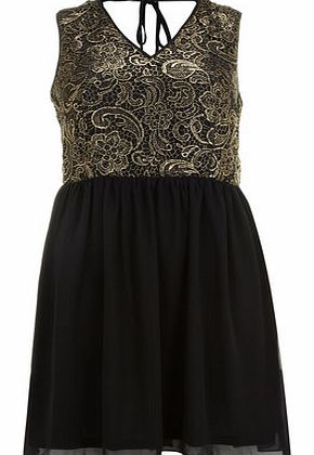 Womens Lovedrobe Gold Lace Contrast V Dress-