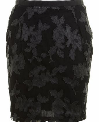 Womens Maya Black PU Applique Skirt- Black