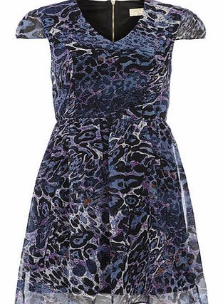 Dorothy Perkins Womens Maya Blue Animal Chiffon Dress- Blue