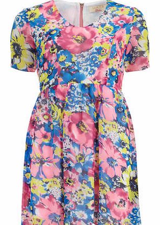 Womens Maya Pink Multi Neon Skater Dress- Pink