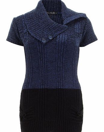 Womens Mela Blue Button Fold Over Tunic- Blue