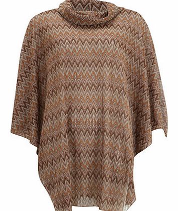 Dorothy Perkins Womens Mela Brown Zig Zag Print Poncho- Brown