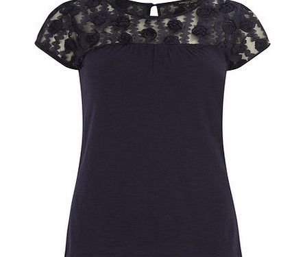 Dorothy Perkins Womens Navy 3D Floral Yoke Top- Navy DP56383423