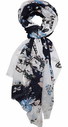 Womens Navy Butterfly Oversize Scarf- Blue