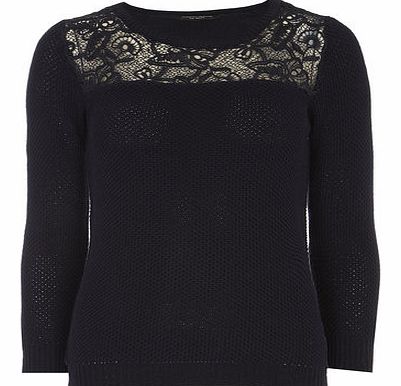 Dorothy Perkins Womens Navy Crochet Yoke Jumper- Blue DP55458823