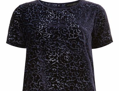 Dorothy Perkins Womens Navy Devore Floral Tee- Blue DP05471630