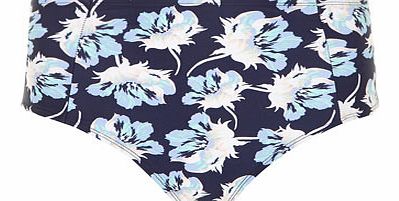 Womens Navy Floral High Waist Bikini Bottoms-