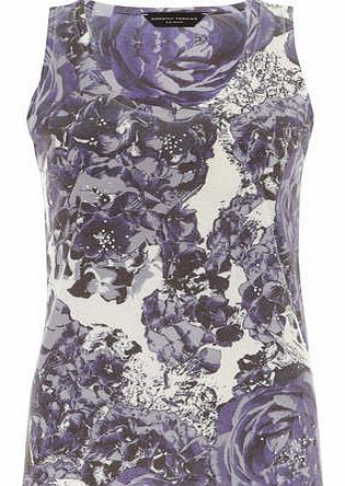 Womens Navy floral print front vest- Blue