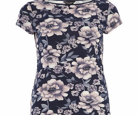 Womens Navy Floral Print Tee- Navy DP56387323