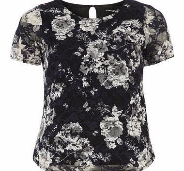 Dorothy Perkins Womens Navy Print Lace Tee- Blue DP05485723