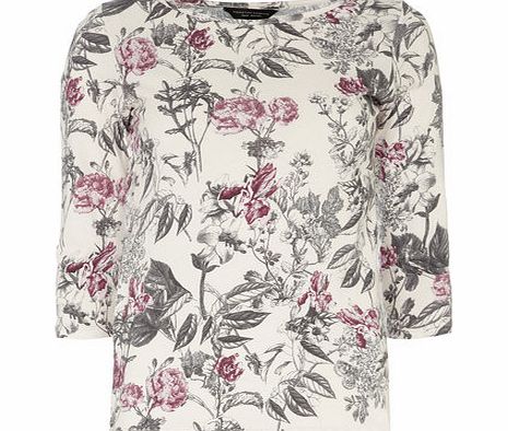 Womens Nude Floral 3/4 Scoop Top- Nude DP56402083