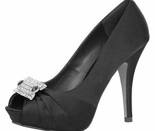 Womens Paper Dolls Black Embellished Bar Heels-