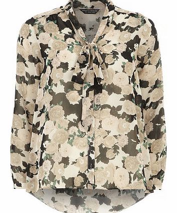 Dorothy Perkins Womens Peach Floral Tie Button Blouse- Pink