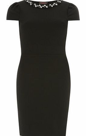 Womens Petals Black Cap Sleeve Dress- Black