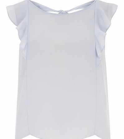 Dorothy Perkins Womens Petite Blue Frill Top- Pale Blue DP79267310