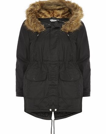 Womens Petite coated parka- Black DP79270710