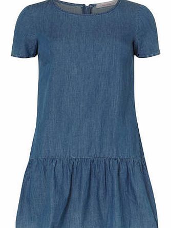 Womens Petite drop waist denim dress- Denim