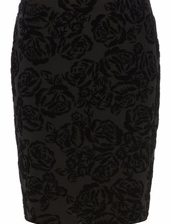 Dorothy Perkins Womens Petite flocked pencil skirt- Black