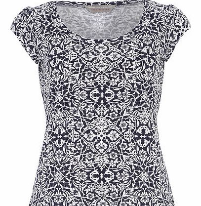 Dorothy Perkins Womens Petite navy printed gem tee- Navy