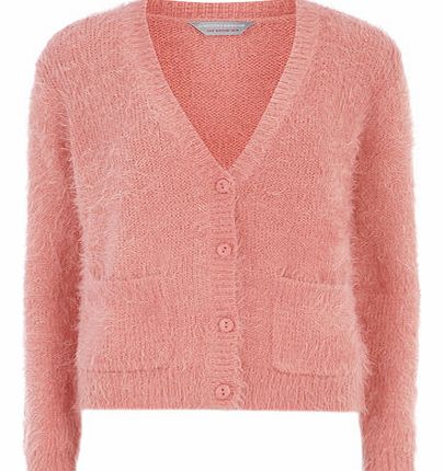 Womens Petite pink eyelash cardigan- Pink