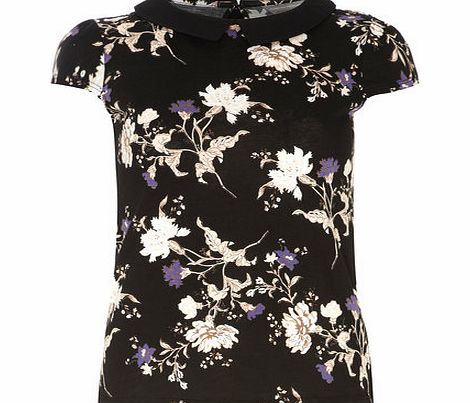 Dorothy Perkins Womens Petite printed collar tee- Black DP79289801