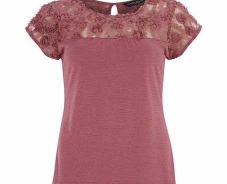 Womens Pink 3D Floral Yoke Top- Pink DP56383445