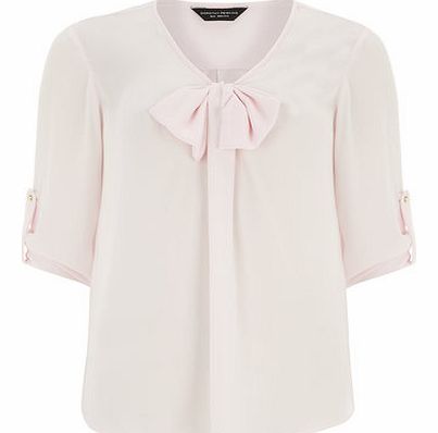 Womens Pink Big Bow Rollsleeve Top- Blush