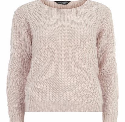 Womens Pink Engineered Knit Jumper- Blush