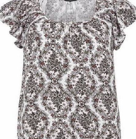 Dorothy Perkins Womens Pink Tile Print Flutter Top- Pink