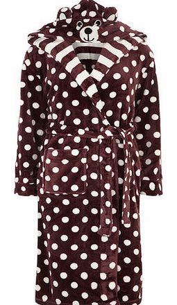 Dorothy Perkins Womens Plum Spot Bear Hood Robe- Purple DP33002052