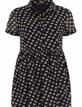 Womens Poppy Lux Navy Daisy Printed Shirtdress-